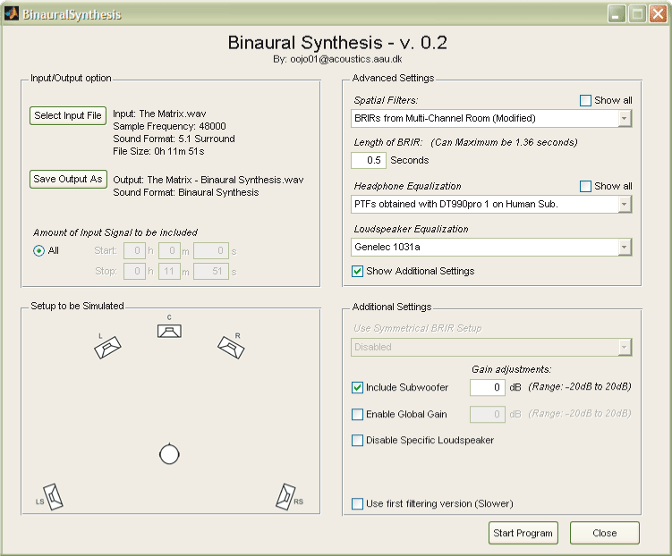 Binaural Synthesis Surround Downmix GUI